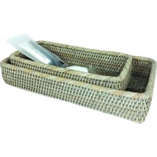 Baolgi Hasır 2'Li Banyo Sepeti Gri 31x15x5.5 cm, 25x11x5.5 cm