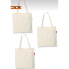 Giftora 3 Adet Punch Işlemelik Bez Çanta 35X40 3 Adet Natural Keten-Pamuk Alışveriş Çantası