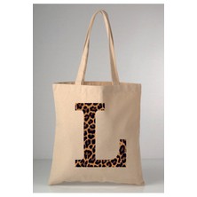 Giftora Leopar Desenli L Harfi Baskılı Ham Bez 35X40 Ekru Omuz Çantası