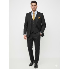 Presto Erkek Armürlü 6 Drop Kruvaze Yelekli Slim Takım Elbise Siyah 778-001