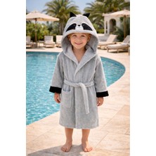 Ely Parker Kapşonlu Çocuk Bornoz Pamuklu Gri Rakun Hayvan