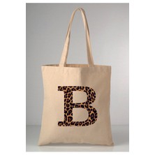 Giftora Leopar Desenli B Harfi Baskılı Ham Bez 35X40 Ekru Omuz Çantası