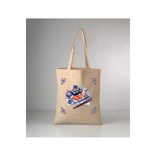 Giftora Özel Seri Delft Blue Sushi Baskılı Ham Bez Omuz Çantası