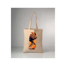 Giftora Afrikalı Kadın Baskılı Ham Bez Çanta 35X40 cm