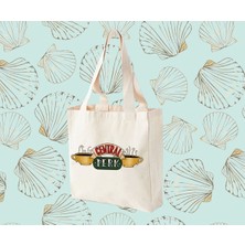 Giftora Friends Dizi Central Perk Baskılı Körüklü Kanvas Çanta