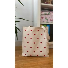 Giftora Kalpli Kanvas Kalp Baskılı Bez Çanta 38X42 cm