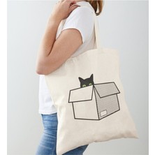 Giftora Kutuda Kedi Baskılı Ham Bez Omuz