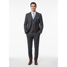 Presto Erkek Armürlü 6 Drop Kruvaze Yelekli Slim Takım Elbise Lacivert 778-200