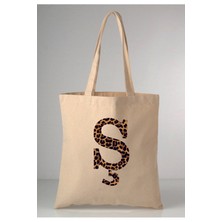 Giftora Leopar Desenli Ş Harfi Baskılı Ham Bez 35X40 Ekru Omuz Çantası