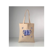 Giftora Özel Seri Delft Blue Bardağı Baskılı Ham Bez Omuz Çantası