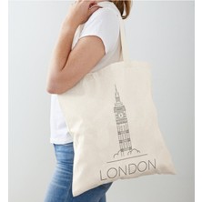 Giftora Londra - London Baskılı Ham Bez Omuz
