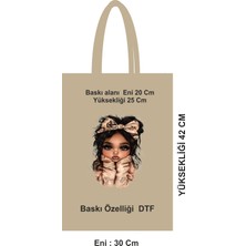 Giftora 30X42 cm Saplı Bez Poşet – Doğal Pamuk, Dtf Baskı, 46 Tel