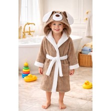 Ely Parker Kapşonlu Çocuk Bornoz Pamuklu Köpek Su Emici Kahverengi