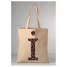 Giftora Leopar Desenli I Harfi Baskılı Ham Bez 35X40 Ekru Omuz Çantası