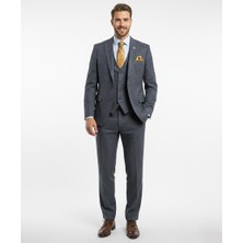 Presto Erkek Armürlü 6 Drop Kruvaze Yelekli Slim Takım Elbise Lacivert 777-200