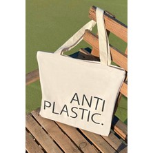 Giftora Antı Plastıc Desenli Bez Çanta - Sanatsal Kanvas Omuz Çantası - Kadın Alışveriş Çantası