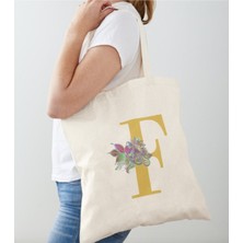 Giftora F Harfi Gold Tasarımlı Ham Bez Omuz