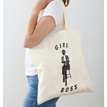 Giftora Girl Boss Özel Tasarım Baskılı Ham Bez