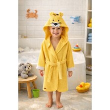 Ely Parker Kız Erkek Çocuk Bornoz Kapşonlu Pamuklu Aslan Hayvan Nakışlı