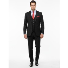 Presto Erkek 6 Drop Yelekli Slim Takım Elbise  Siyah 581-001