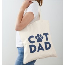 Giftora Best Cat Dad Baskılı Ham Bez Çanta