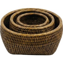 Baolgi Hasır 3'lü Sepet Kahverengi 10x8, 13x8, 18x9 cm