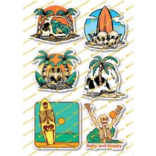 One Little Happiness Kuru Kafa Sahil Sticker Seti - 6 Adet Etiket Seti- Telefon, Tablet, Defter Laptop Uyumlu Etiket