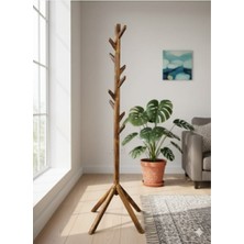 Mavera Sanat 58 Ahşap Ayaklı Askılık Portmanto Modern Elbise Askısı Konfeksiyon 175 cm Naturel Ceviz