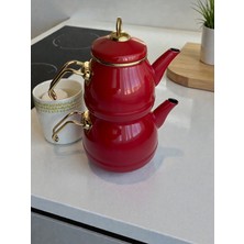 Dore Voir Emayye Gold Kulplu Çaydanlık/Kırmızı 2,5l/1,4l