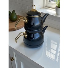 Dore Voir Emayye Gold Kulplu Çaydanlık/Siyah 2,5l/1,4l
