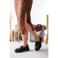 Asmi Shoes Kadın Mira Siyah Cilt Loafer Günlük Ayakkabı  Siyah