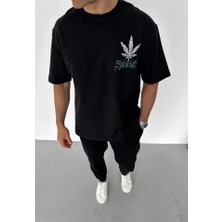 Etiler Collection Unisex Bisiklet Yaka Baskılı Oversize T-Shirt - Siyah
