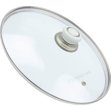 Akat Tencere Ile Uyumlu Sahan Tava Cam Kapağı Kapak 18 cm Beyaz Tutma Tepesi