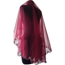 Moda Nur Duvak, Gelin Duvak, Gelin Kına Duvak, Yüz Örtüsü ,bordo Duvak