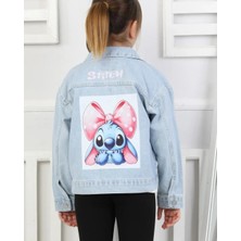 Stitch Baskılı Kız Çocuk Kot Ceket