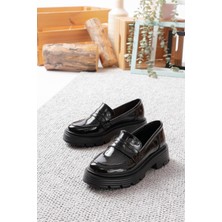 Asmi Shoes Kadın Mira Siyah Rugan Loafer Günlük Ayakkabı  Siyah Rugan