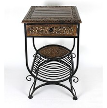 Otantik Çarşı Ahşap  Komodin Etajer Gazetelikli  40X40X69 Cm. KNA580-2