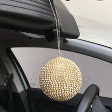 Lokiboo Kristal Taşlı Disko Topu Dikiz Ayna Süsü Büyük 8cm Altın
