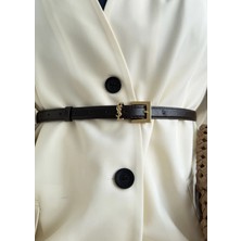 Moda Aksa Ysl Deri Kemer Siyah