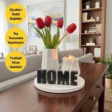 Nigi Store Home Yazılı Vazolu Mumlu Dekoratif Set - Tepsi, Vazo, Lale Mumluk ve Harfler (Çiçek Dahil Değildir)