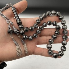 Tesbih Reyonu 16'lı Karpuz Dilimi Işlemeli Oltu Taşı Tesbih