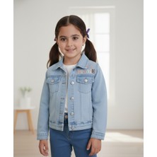 Nakış Desenli Kız Çocuk Kot Ceket