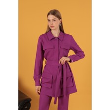 End Black Store Atlas Kumaş Cep Espirili Mürdüm Kadın Ceket