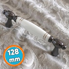 Nzb Porselen Beyaz Füme Çizgili 128 mm Mobilya Mutfak Kulp Çekmece Dolap Kulplar Kulpu Kulbu