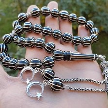 Tesbih Reyonu 12'li Karpuz Dilimi Işlemeli Oltu Taşı Tesbih