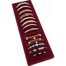 Megass Dekor Süet Kaplama Bordo Renk Sosisli 34/11 cm Bileklik Kelepçe Tablası