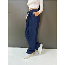 Bel Lastikli Bağcıklı Bol Paça Palazzo Yazlık Denım Pantolon