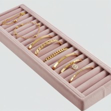 Megass Dekor Süet Kumaş Pembe Renk 34 cm / 11 cm Kelepçe-Bileklik Sergileme Standı