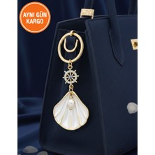 Beepoint Deniz Kabuğu Gold Detay Incili Anahtarlık Çanta Süsü