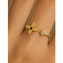 Oroline Jewelry 14 Ayar Altın Çiçek Desenli Kadın Minimal Yüzük